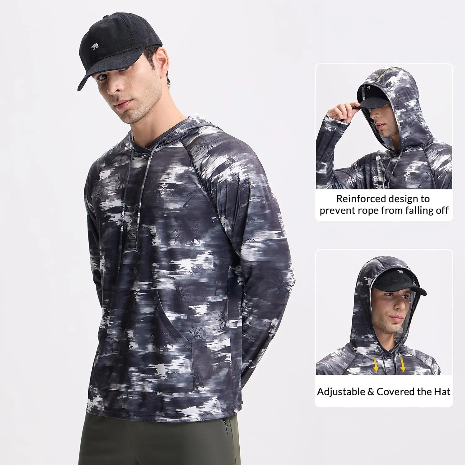 baleaf Men's Rash Guard with Kangaroo Pocket UPF 50  Swim Shirts Long Sleeve Water Sun Protection Hoodie Swimsuit
