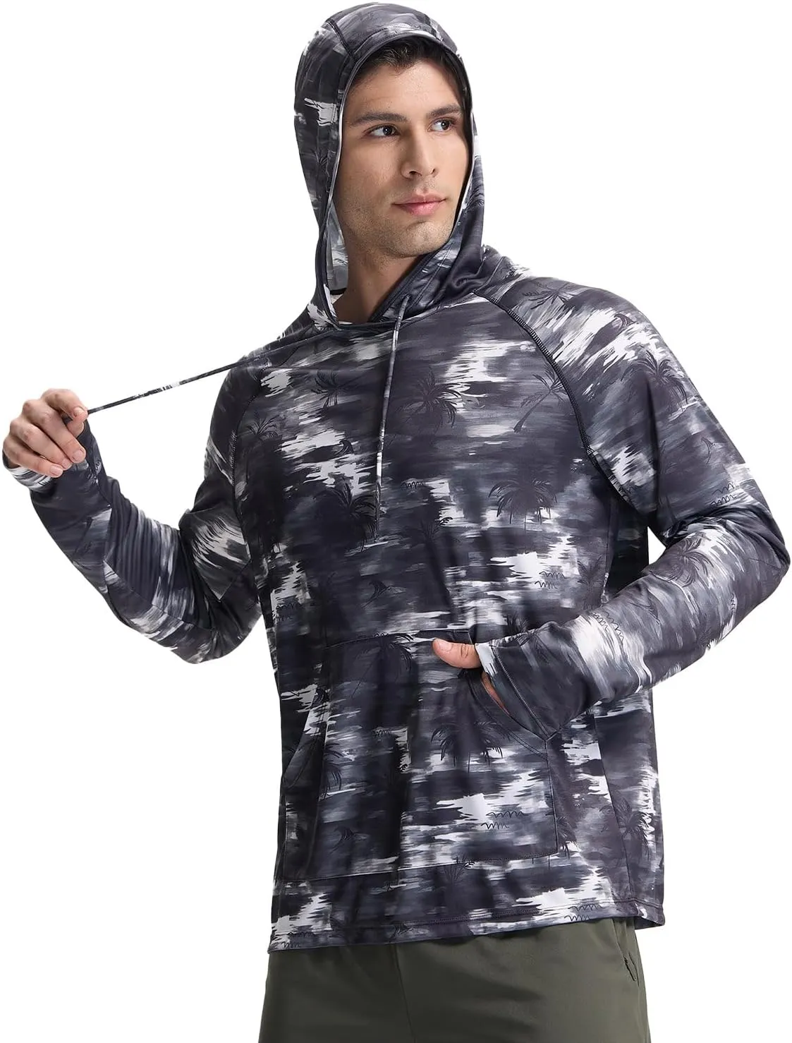 baleaf Men's Rash Guard with Kangaroo Pocket UPF 50  Swim Shirts Long Sleeve Water Sun Protection Hoodie Swimsuit