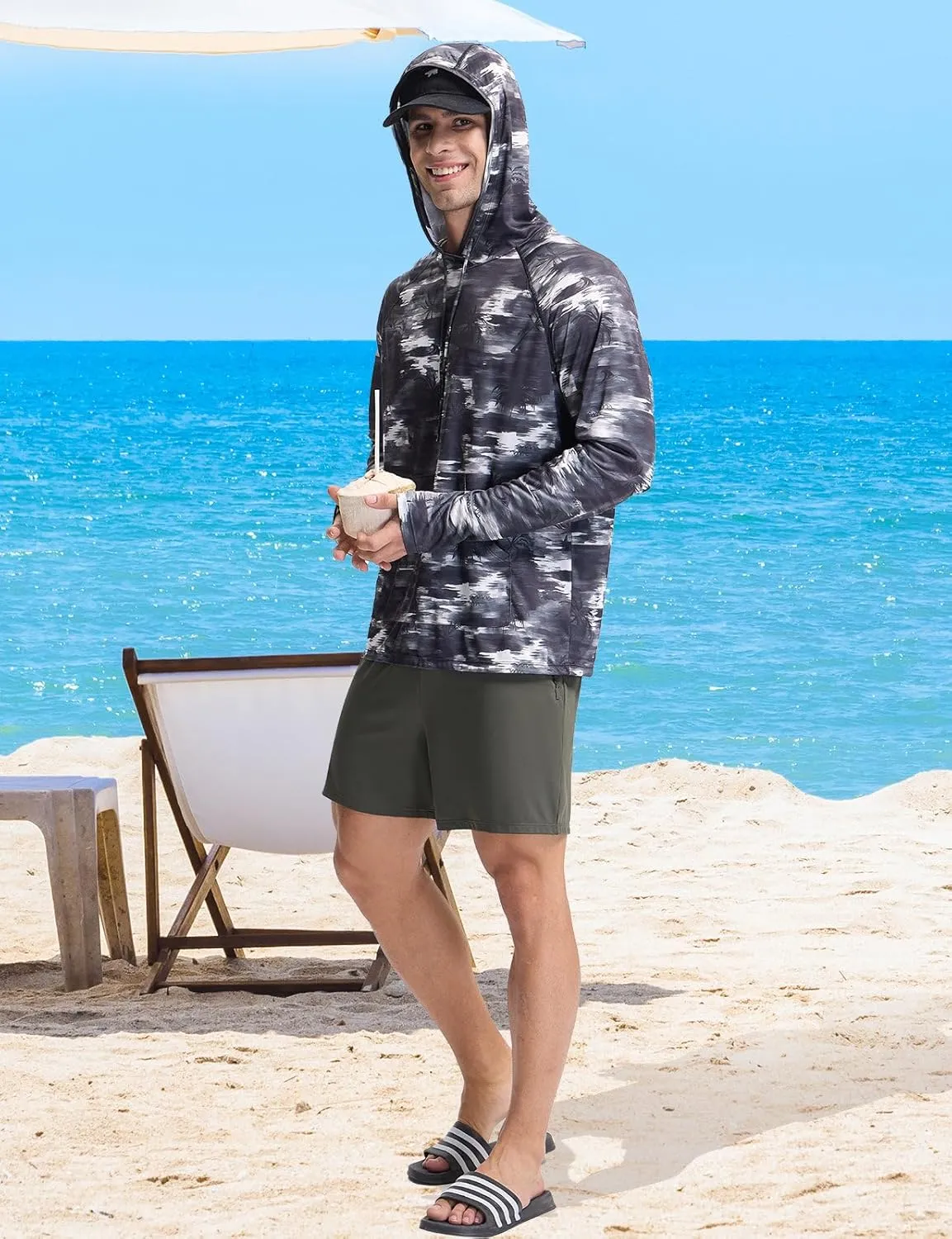 baleaf Men's Rash Guard with Kangaroo Pocket UPF 50  Swim Shirts Long Sleeve Water Sun Protection Hoodie Swimsuit