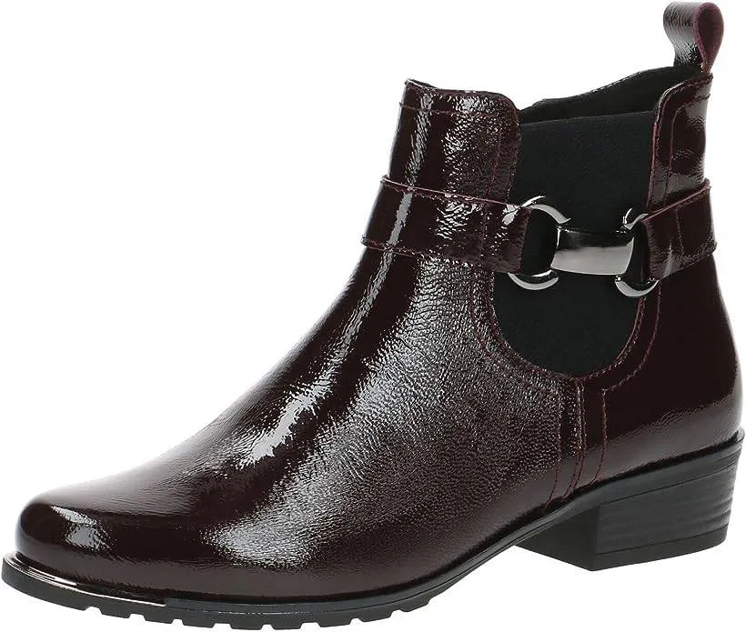 Caprice Black Patent Leather Buckle Trim Ankle Boot