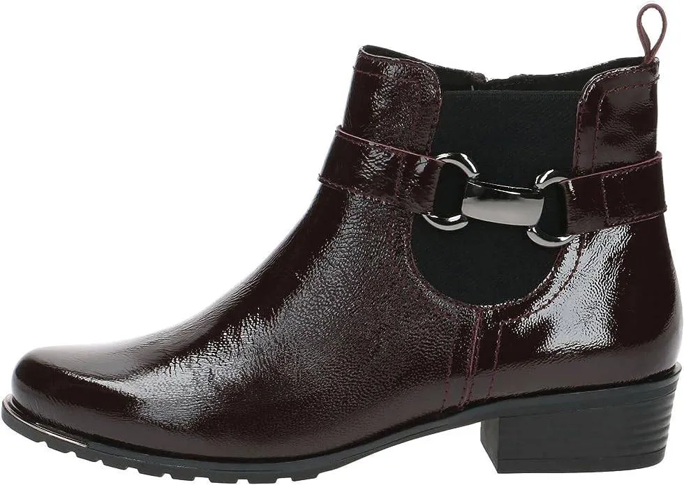 Caprice Black Patent Leather Buckle Trim Ankle Boot