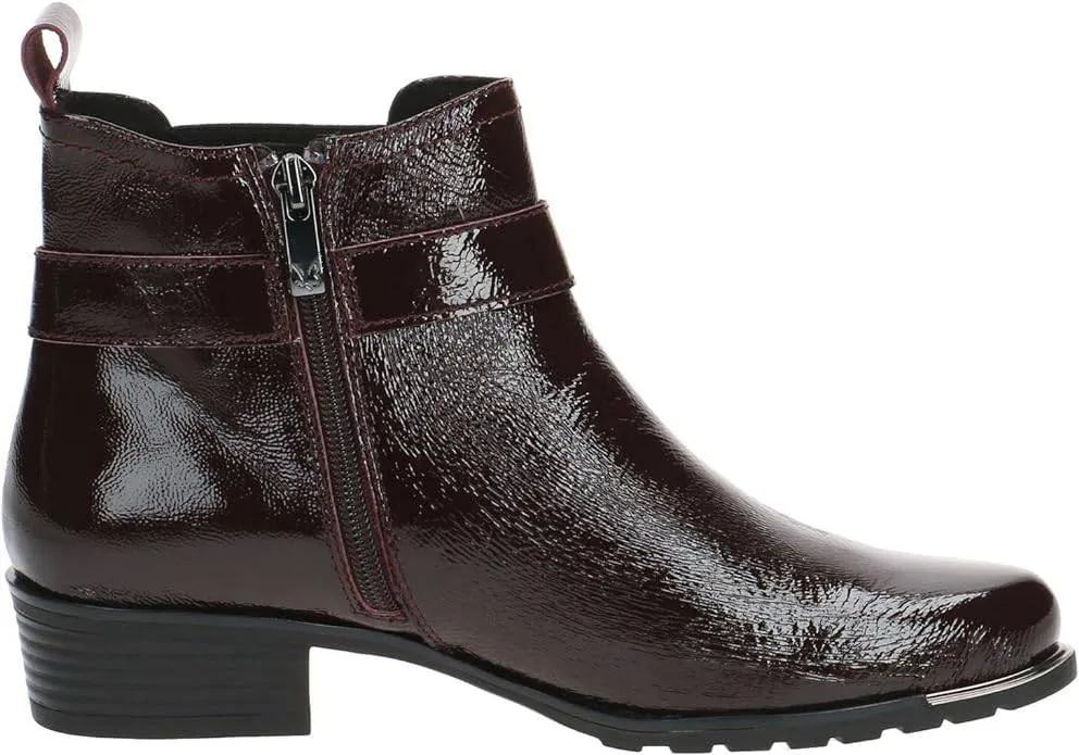 Caprice Black Patent Leather Buckle Trim Ankle Boot