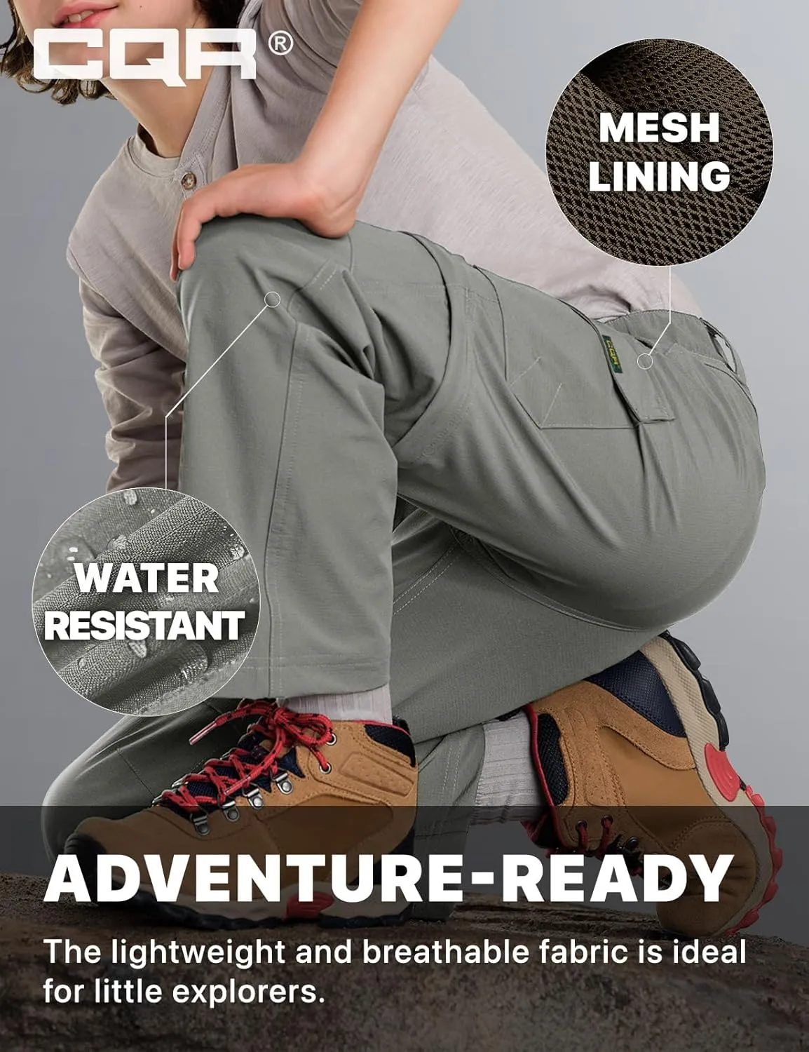 CQR Kids Youth Hiking Cargo Pants, UPF 50  Quick Dry Convertible Zip Off Pants, Outdoor Camping Pants