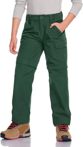 CQR Kids Youth Hiking Cargo Pants, UPF 50  Quick Dry Convertible Zip Off Pants, Outdoor Camping Pants