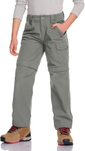 CQR Kids Youth Hiking Cargo Pants, UPF 50  Quick Dry Convertible Zip Off Pants, Outdoor Camping Pants