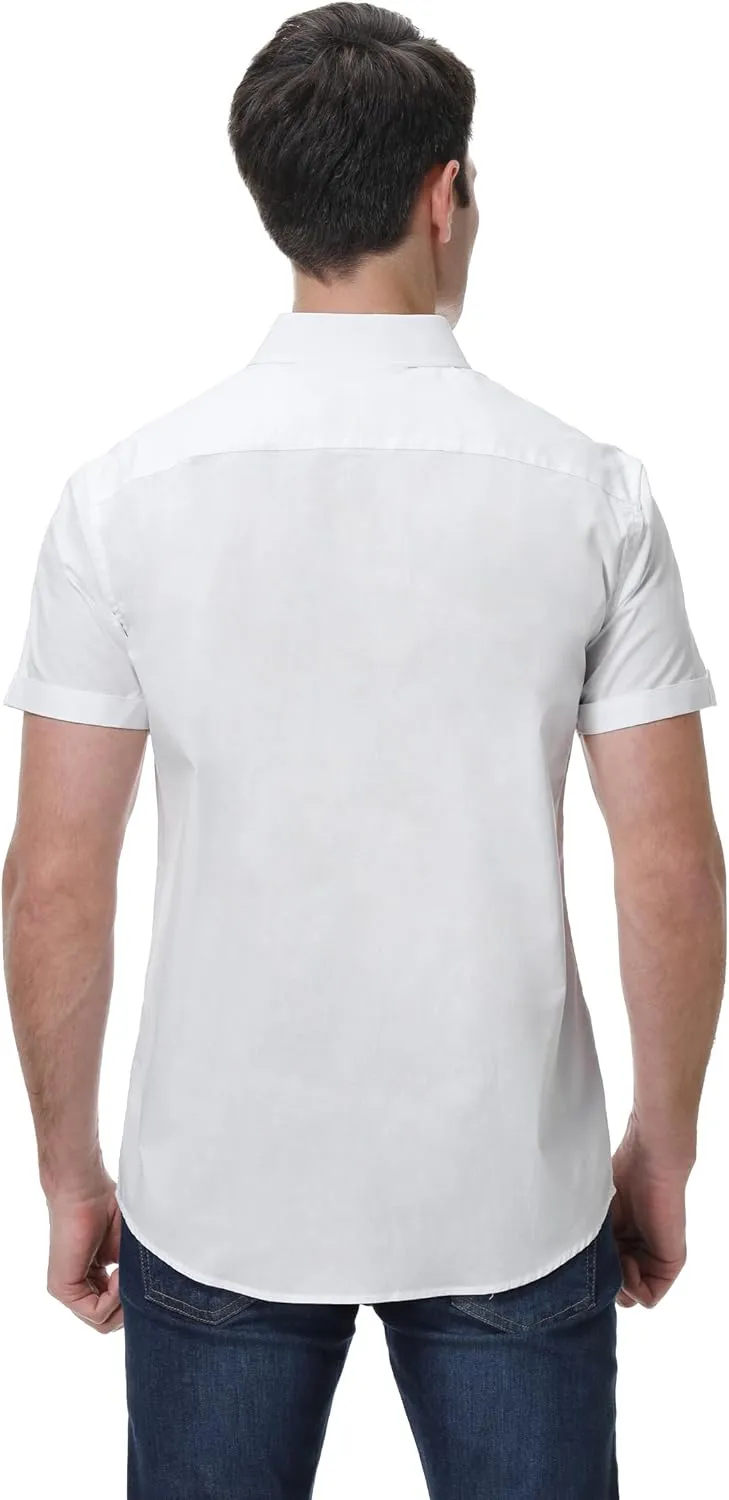 Esabel.C Mens Short Sleeve Dress Shirts 4-Way Stretch Regular Fit Stretch Wrinkle-Free Casual Button Down Shirts