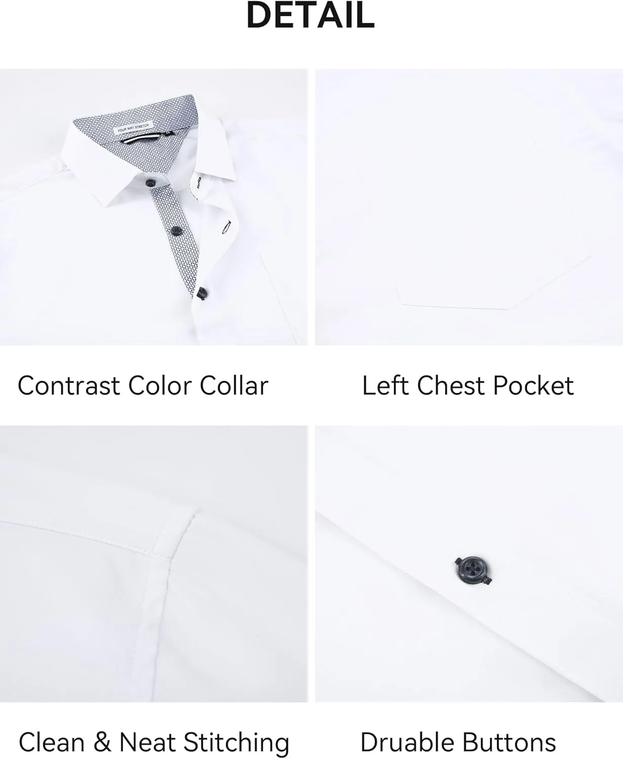 Esabel.C Mens Short Sleeve Dress Shirts 4-Way Stretch Regular Fit Stretch Wrinkle-Free Casual Button Down Shirts