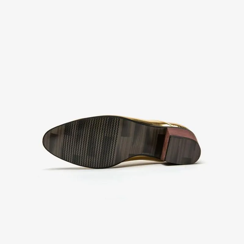 Gold Patent Dress Shoes Leather Oxfords Heels