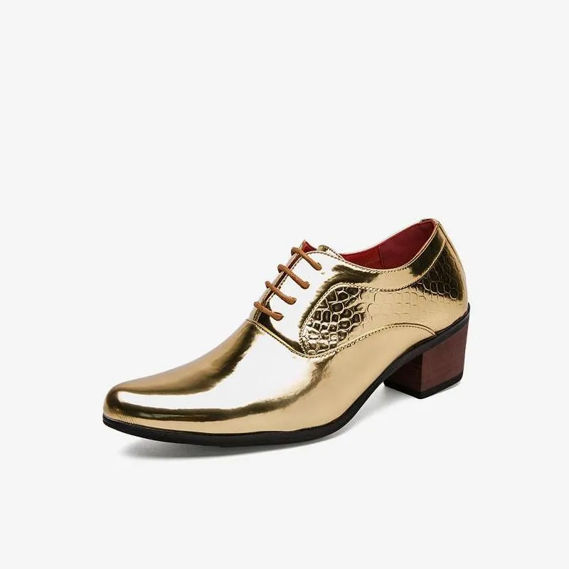 Gold Patent Dress Shoes Leather Oxfords Heels