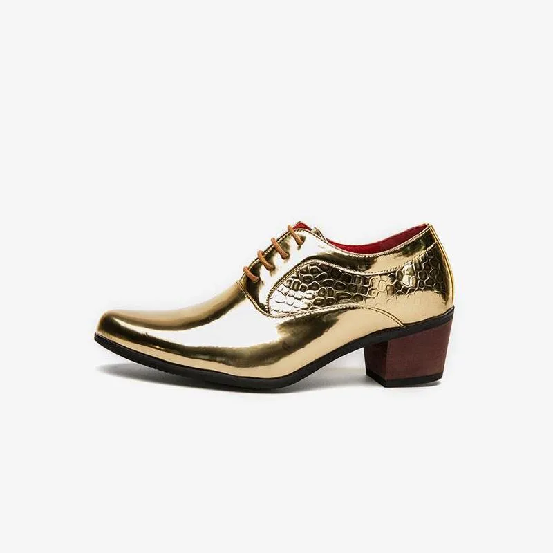 Gold Patent Dress Shoes Leather Oxfords Heels