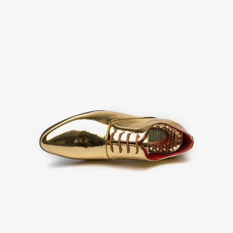 Gold Patent Dress Shoes Leather Oxfords Heels