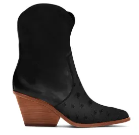 Kara Zini Handmade Ostrich Leather Women's Black Booties