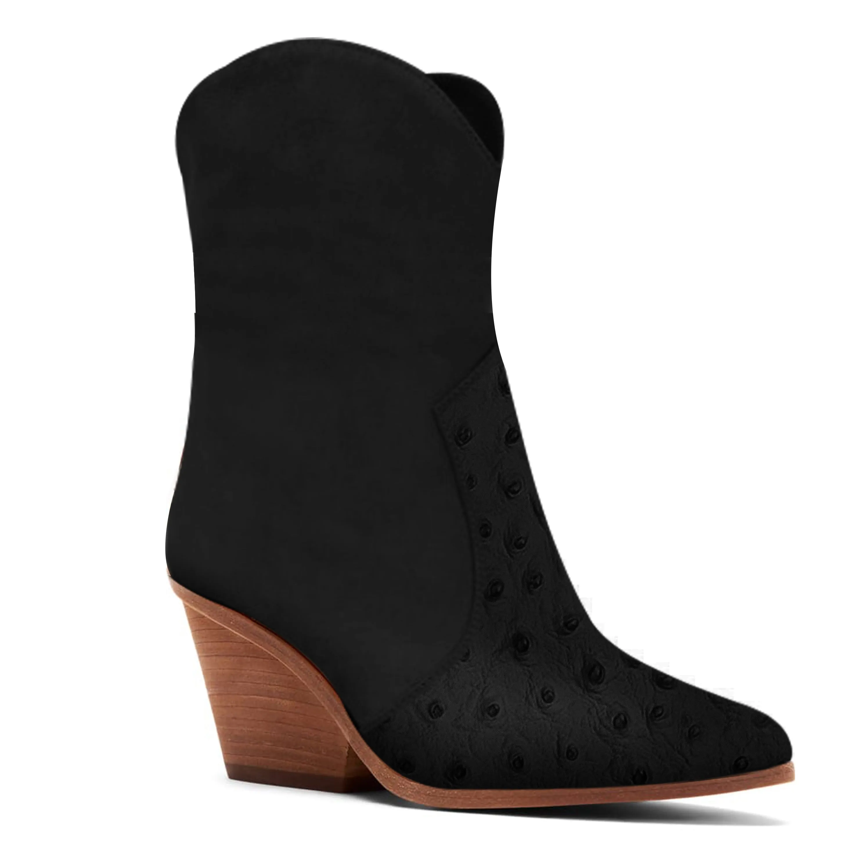 Kara Zini Handmade Ostrich Leather Women's Black Booties
