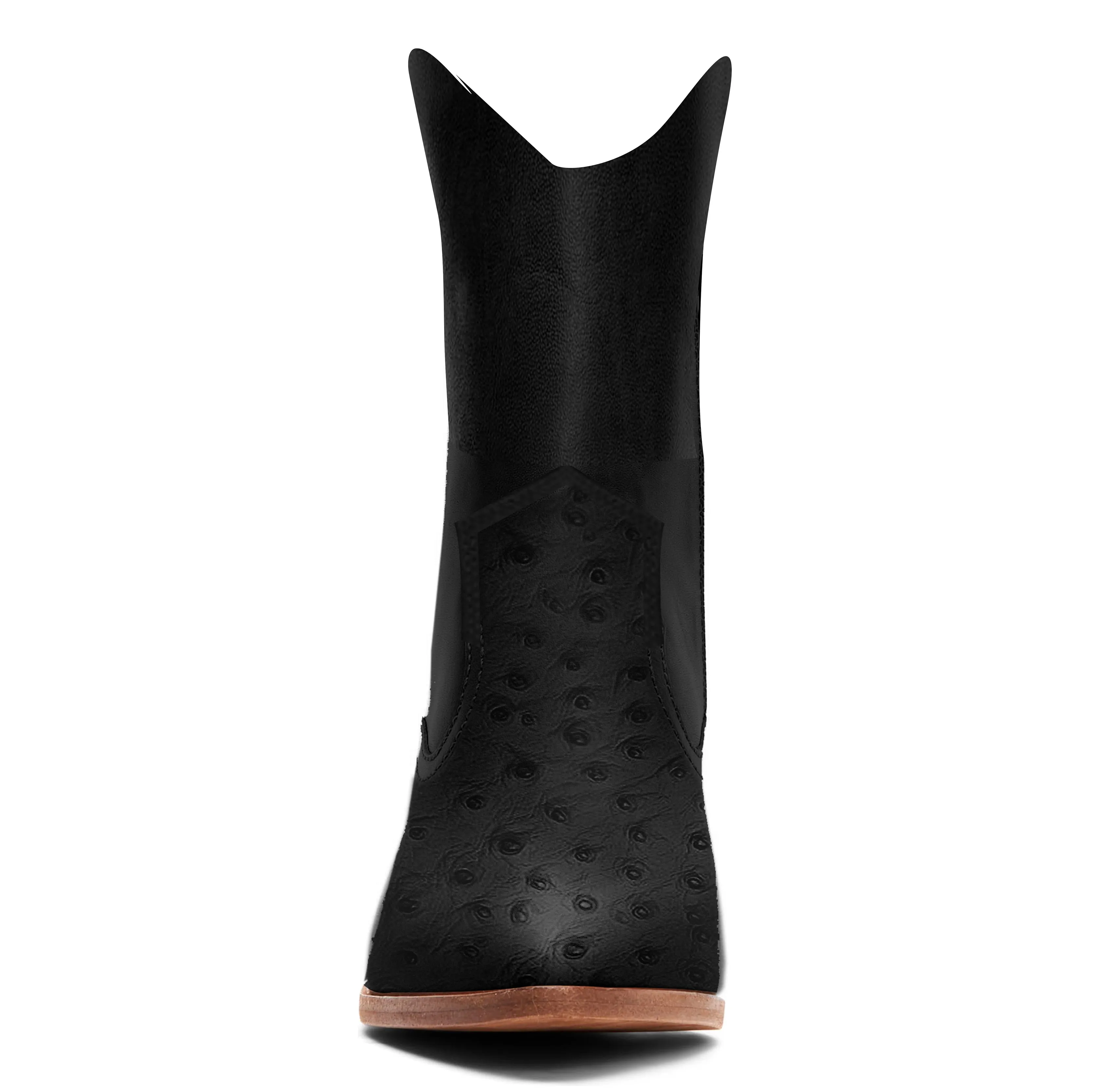 Kara Zini Handmade Ostrich Leather Women's Black Booties