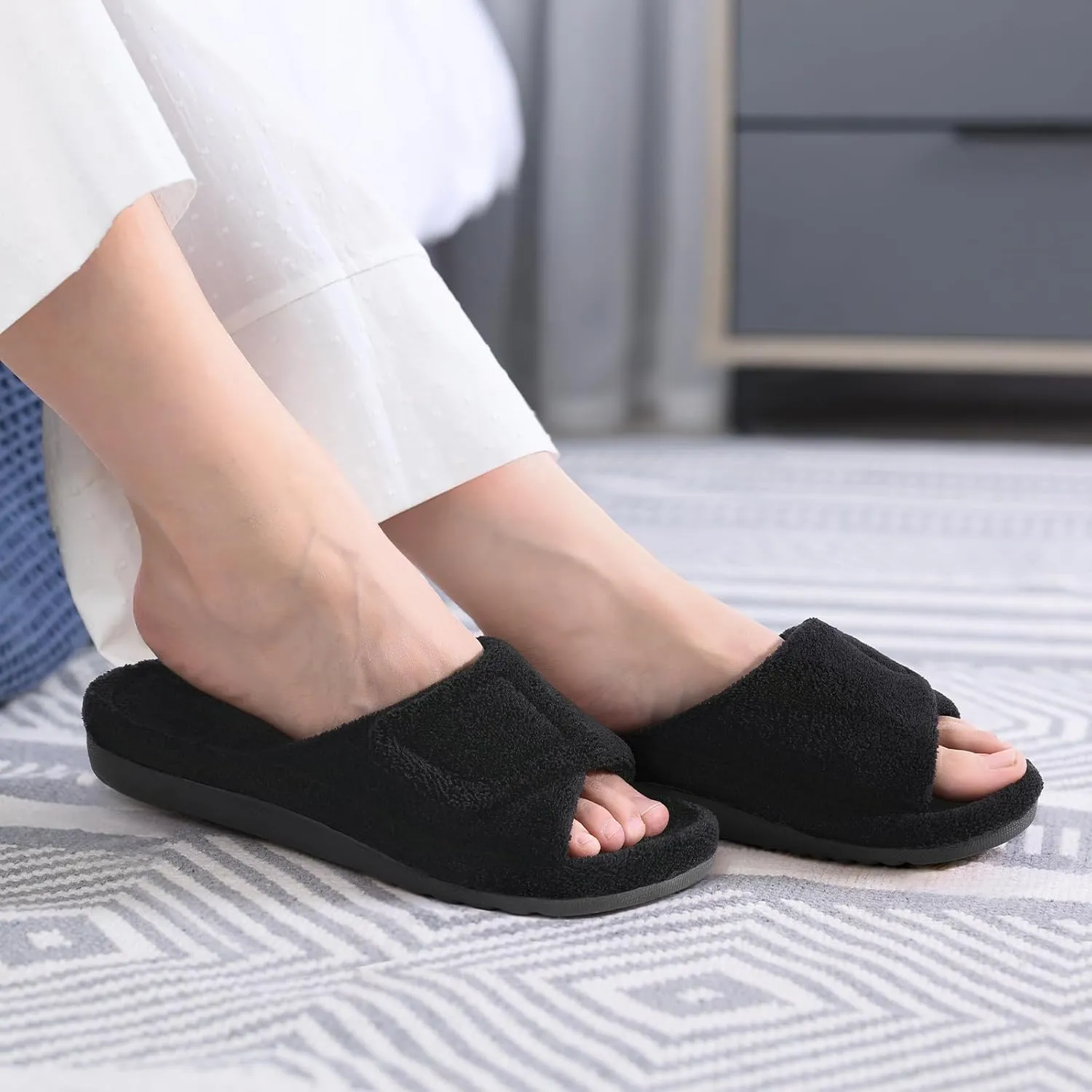 Litfun Orthopedic Slippers for Women with Arch Support Adjustable Open Toe House Shoes for Plantar Fasciitis