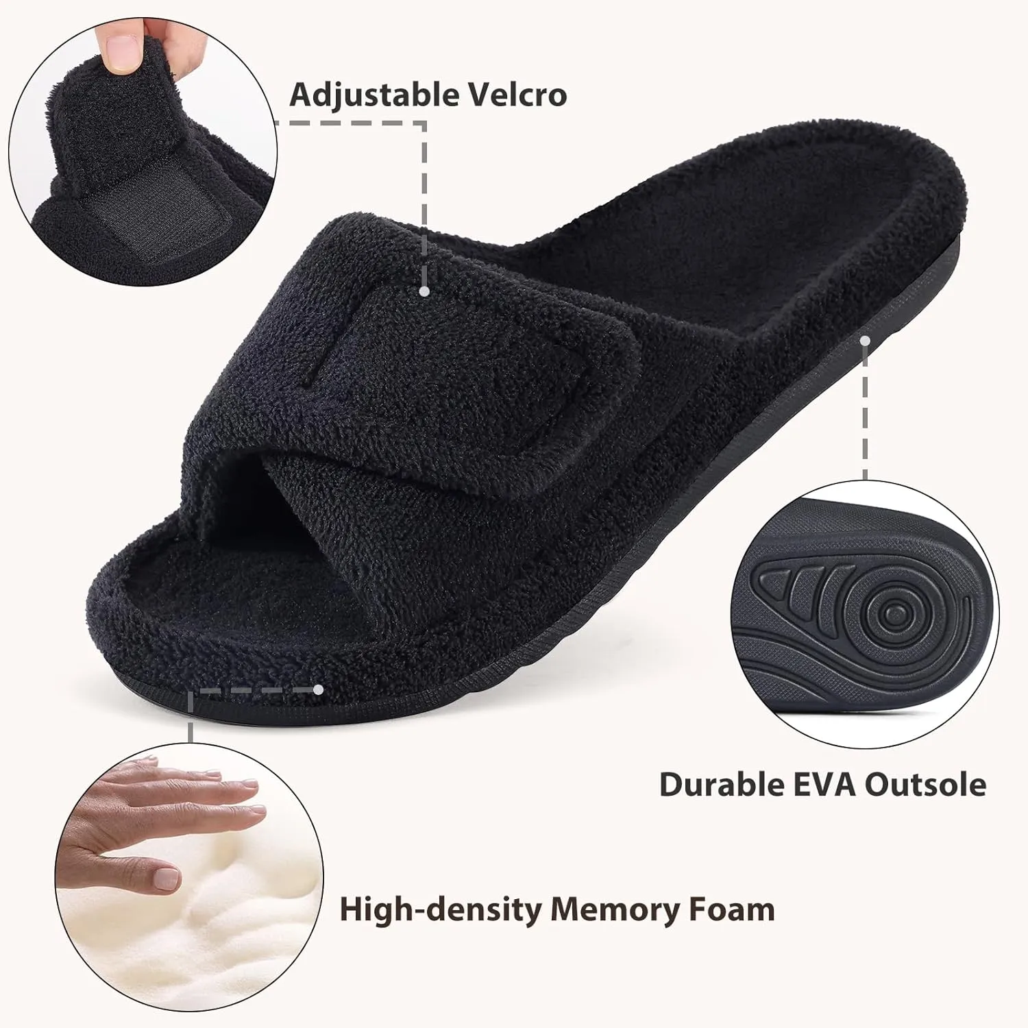 Litfun Orthopedic Slippers for Women with Arch Support Adjustable Open Toe House Shoes for Plantar Fasciitis