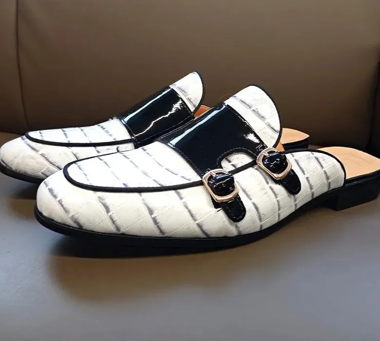 Luxury White Leather Men's Mules