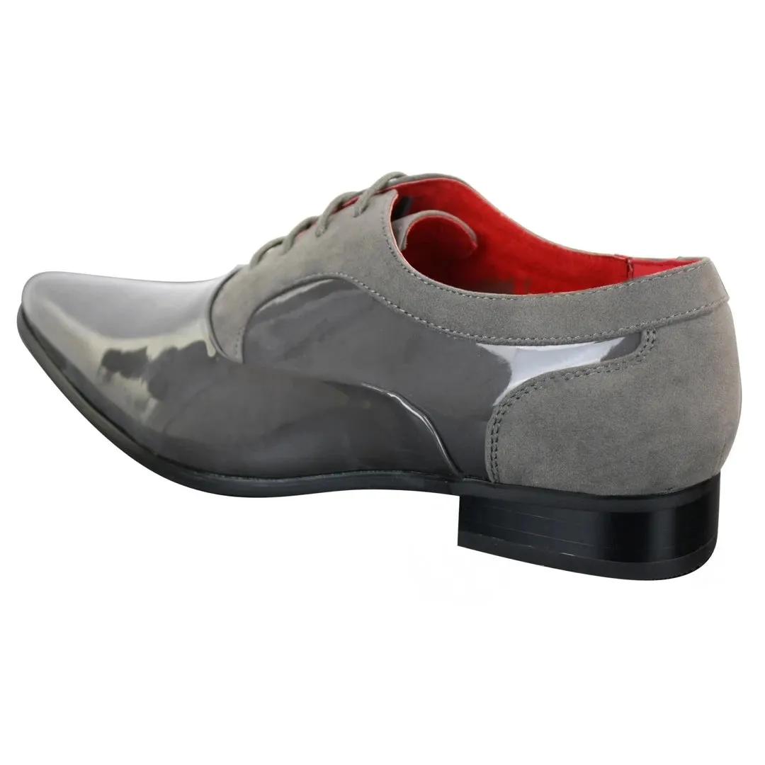 Mens Patent Shiny Suede Leather Shoes Smart Formal Laced Italian Designer