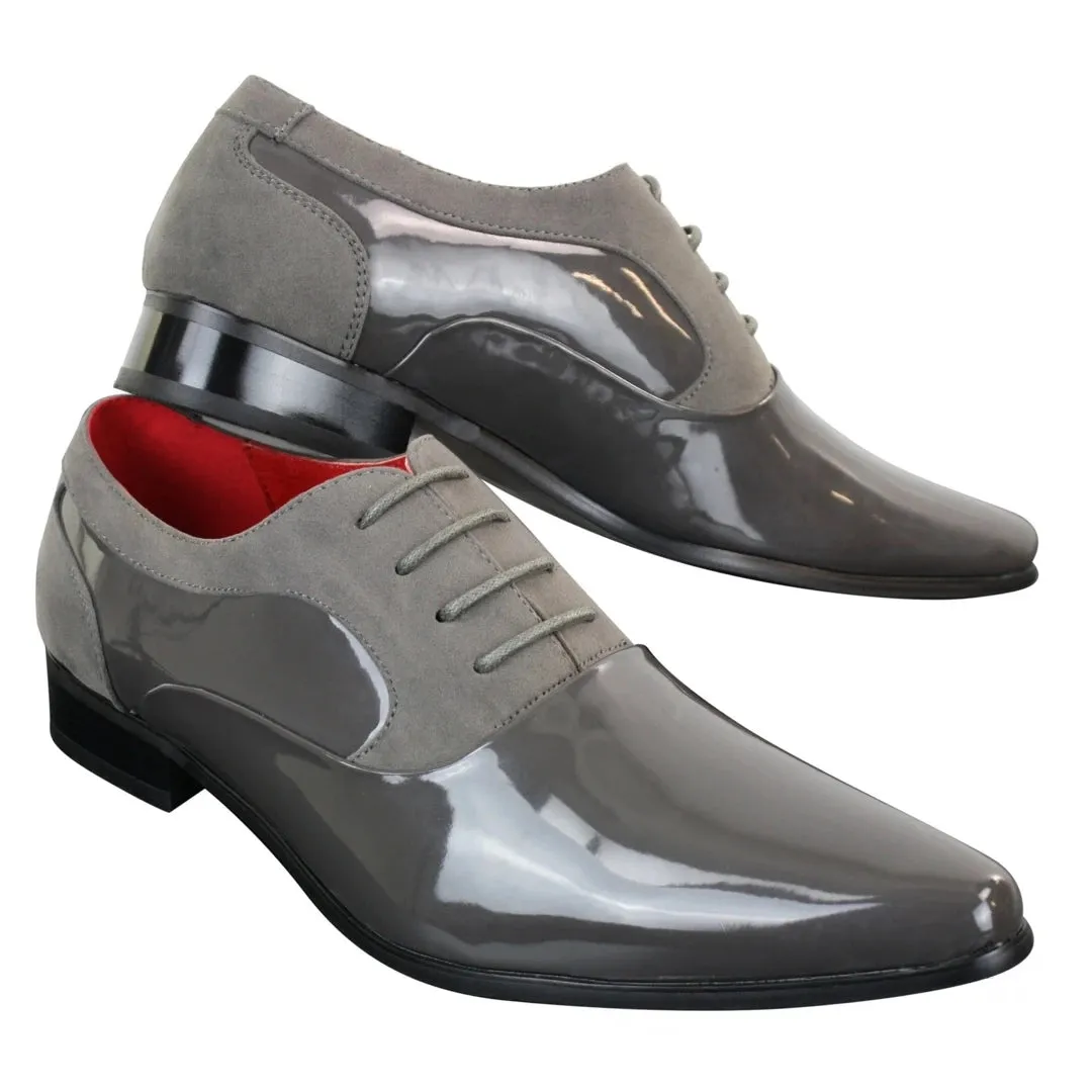 Mens Patent Shiny Suede Leather Shoes Smart Formal Laced Italian Designer