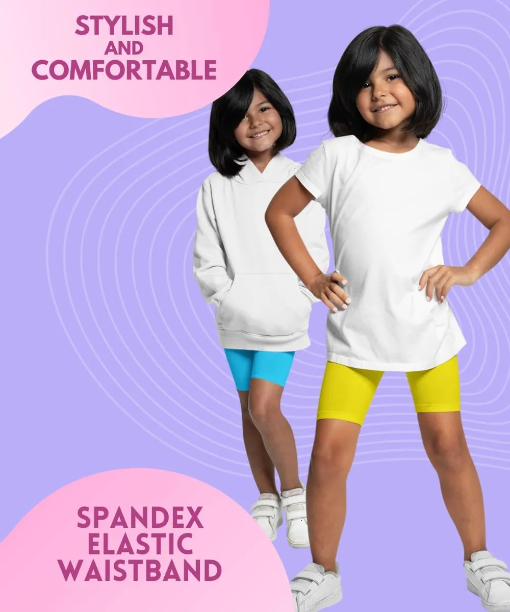 MISS POPULAR Girls 6-Pack Biker Shorts Soft Comfortable Cotton Spandex Elastic Waistband | Sizes 4-16