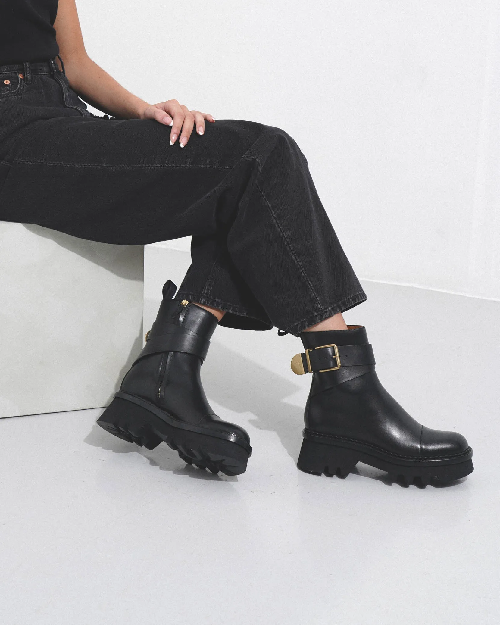 Owena black leather ankle boots