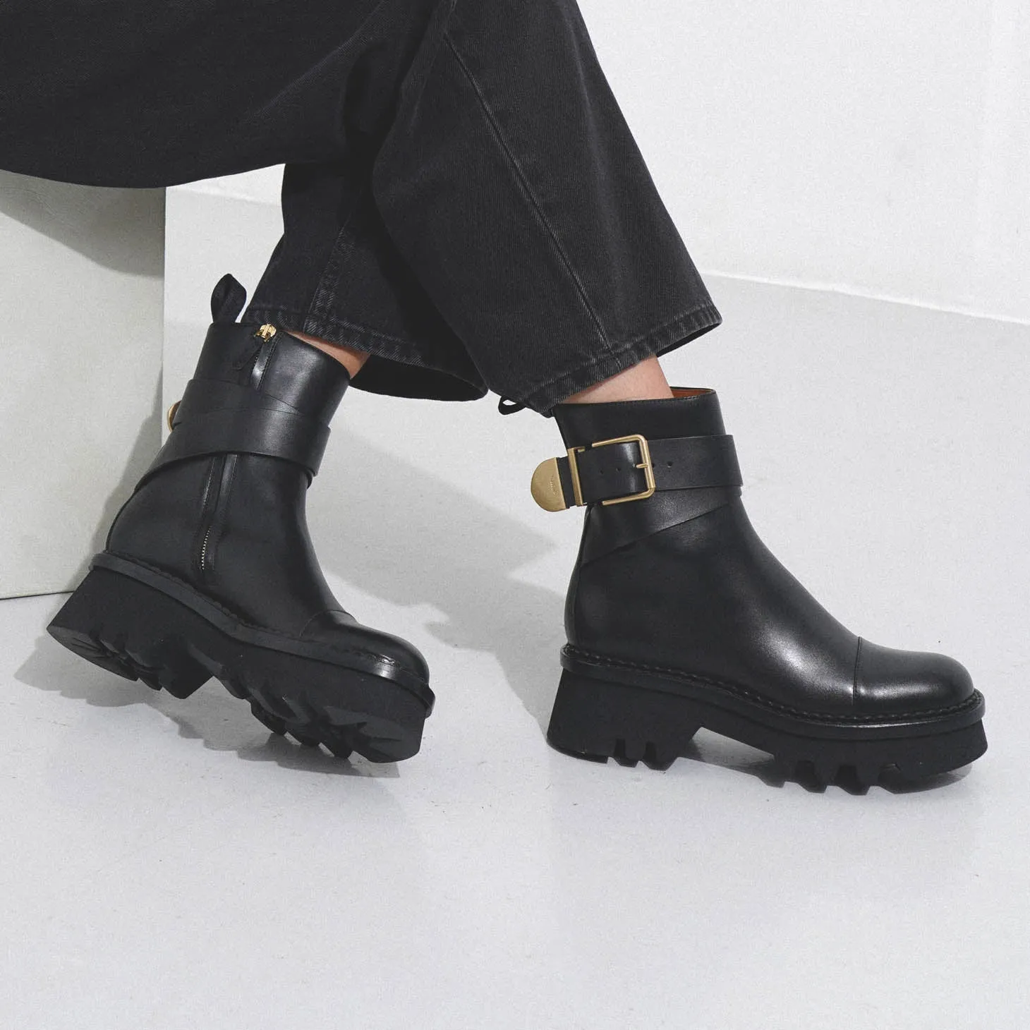 Owena black leather ankle boots