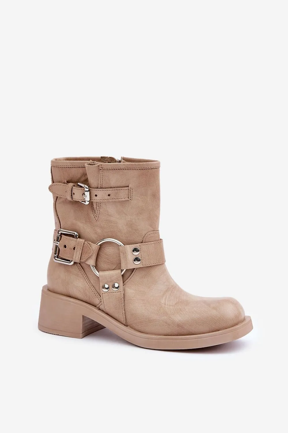 Rounded nose striking stripes natural leather boots