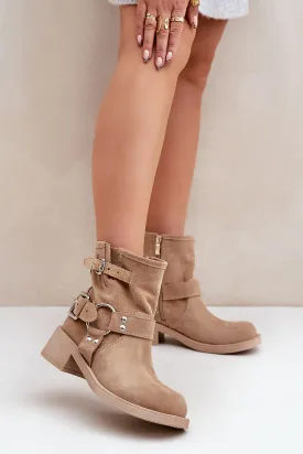 Rounded nose striking stripes natural leather boots