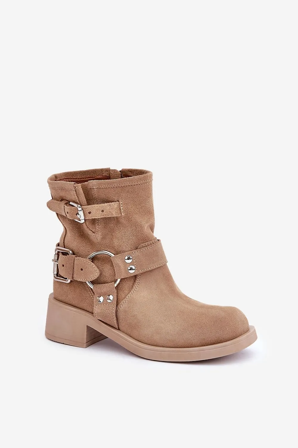 Rounded nose striking stripes natural leather boots