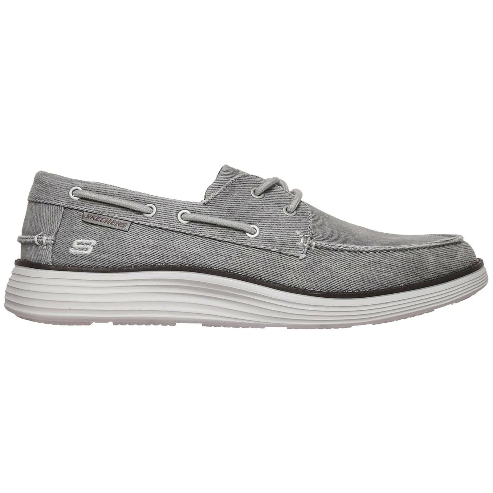 SKECHERS CASUAL lace up SHOE STATUS 2.0 LORANO LIGHT GREY MEMORY FOAM BOAT 65908/LTGY