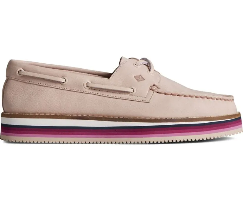 Sperry Women's 2-Eye Stacked Platform Boat Shoes- Rose/ Stripe Sole