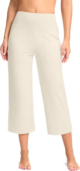 Women's Capri Pants with Pockets High Waist Yoga Pants Wide Leg Workout Crop Summer Pants for Casual, Travel, Exercise