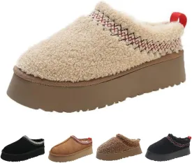 Women's Platform Mini Boots Slippers for Women Warm Fuzzy Slippers Fur Fleece Lined Slip on Suede Short Ankle Boots Outdoor Indoor Braid Slippers Anti Slip Trend
